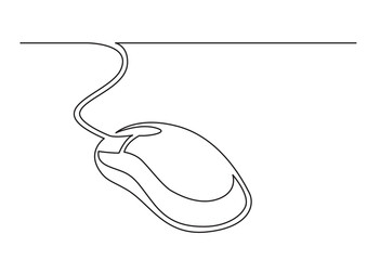 continuous line drawing vector illustration with FULLY EDITABLE STROKE of wired computer mouse