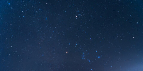 Beautiful night starry sky with Orion galaxy. Night photography, starry sky.