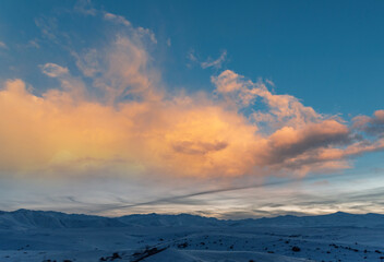 Beautiful  bright sunset sky with clouds. Sunset sky background.