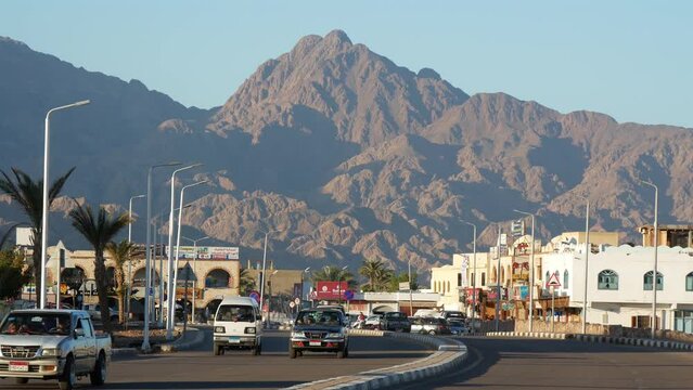 View Of A Small Arab Town At The Foot Of The Mountains (Dahab, Egypt)