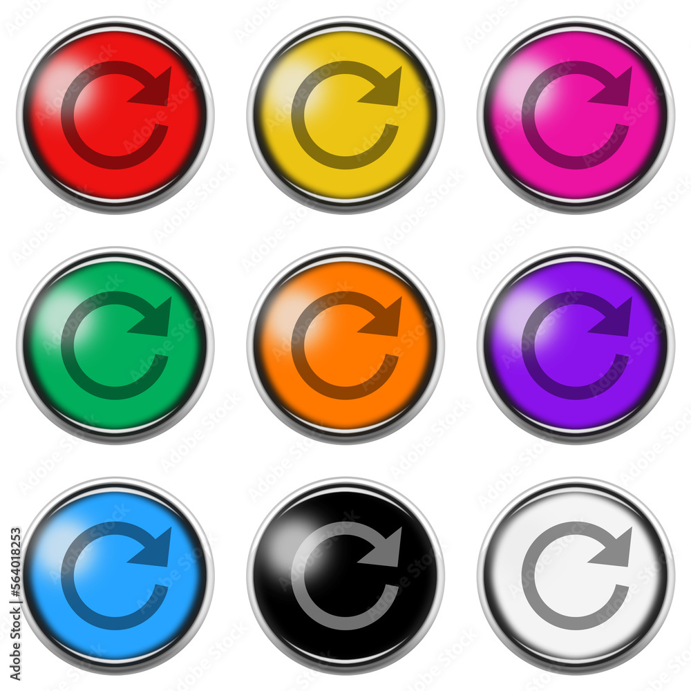 Poster Refresh reload button icon set with clipping path 3d illustration
