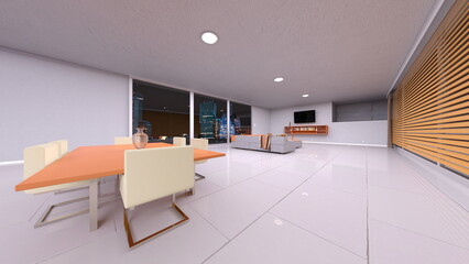 夜景が見えるリビングダイニング