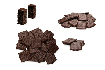 Dark chocolate candies isolated on white background.