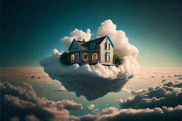 Fototapeta na wymiar An image of a home floating on clouds. Generative AI