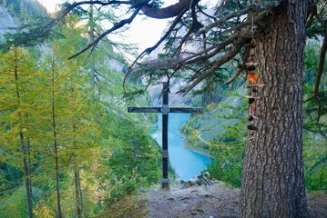 Aerial view of Gigerwald dam in Calfeisental. Graubuenden, Switzerland.
