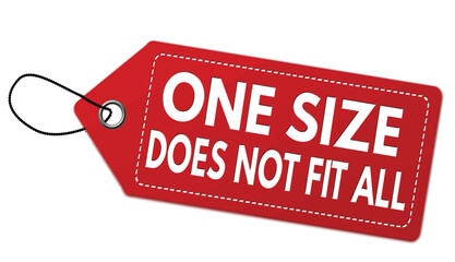 One size does not fit all red label or price tag - obrazy, fototapety, plakaty