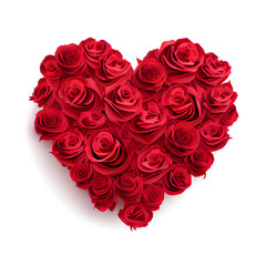 Obraz na płótnie Canvas Valentines Day Heart Made of Red Roses Isolated on White Background. Generating Ai. Illustration.