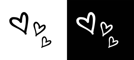 Doodle marker hearts set. Sketch pen or pencil handdrawn black and white valentines love icons. (Full Vector)