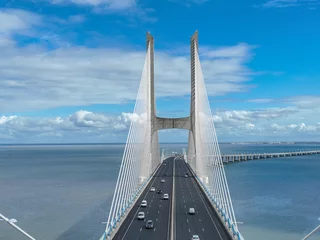 Acrylic prints Vasco da Gama Bridge Vasco Da Gama Bridge in Lisbon, Portugal over the Tagus River. Drone Point of View