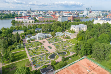Helsinki Botanical Garden in Finland. Drone Point of View.