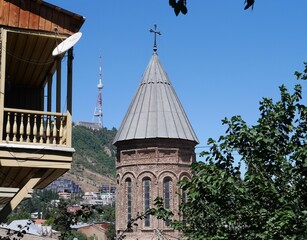Betlemi quarter with Church of Saint Stepanos of the Holy Virgins, Mtatsminda and television tower....
