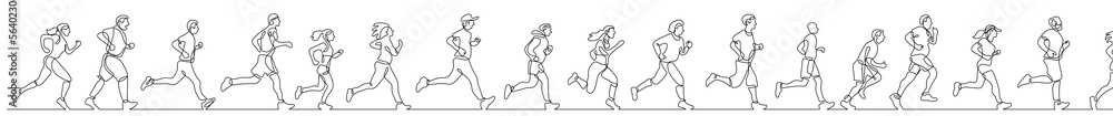 Poster continuous line drawing vector illustration with fully editable stroke of group of diverse people ru