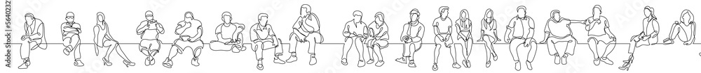 Aufkleber continuous line drawing vector illustration with fully editable stroke of group of various diverse p