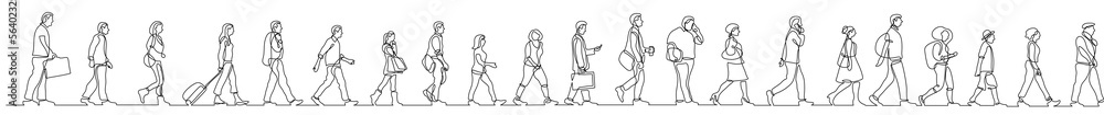 Aufkleber continuous line drawing vector illustration with fully editable stroke of group of various diverse p