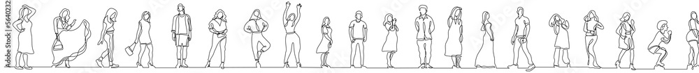 Poster continuous line drawing vector illustration with fully editable stroke of group of various happy div