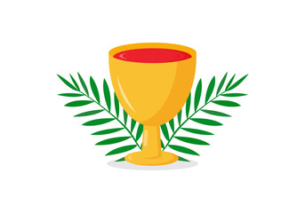 Christian greeting card or banner of the Holy Week before Easter. Maundy Thursday, Good Friday, Holy Saturday. Wine and palm branches on white background. Vector illustration