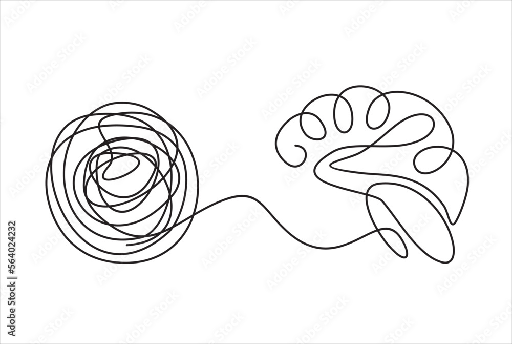 Poster chaos and brain, abstract minimalist concept vector illustration. metaphor of disorganized difficult