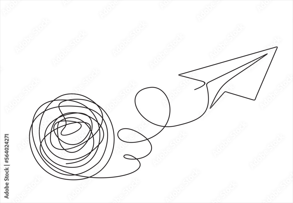 Poster chaos and paper plane, abstract minimalist concept vector illustration. metaphor of disorganized dif