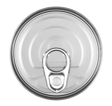 Tin can closed isolated on white, top view with clipping path