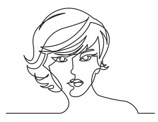 continuous line drawing vector illustration with FULLY EDITABLE STROKE of beautiful hairstyle woman