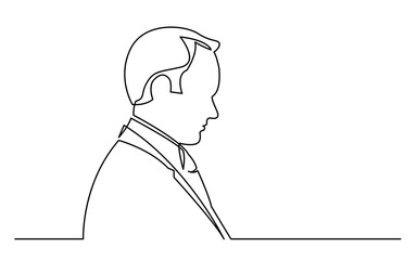 continuous line drawing vector illustration with FULLY EDITABLE STROKE of businessman thinking