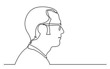 continuous line drawing vector illustration with FULLY EDITABLE STROKE of man in glasses