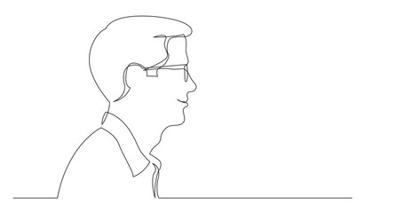 continuous line drawing vector illustration with FULLY EDITABLE STROKE of man in glasses smiling