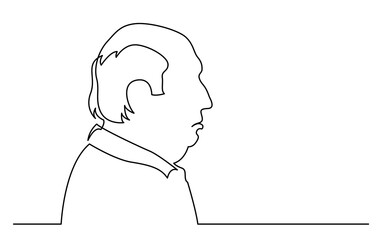 continuous line drawing vector illustration with FULLY EDITABLE STROKE of upset bald senior man