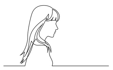 continuous line drawing vector illustration with FULLY EDITABLE STROKE of young ordinary woman