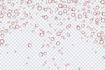 Red air bubbles, oxygen, champagne crystal clear, isolated on a transparent background of modern design. Vector illustration of EPS 10.