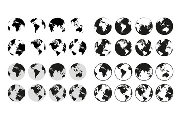 Earth Icons - World Icon Set - Planet Earth - Globe - Continents - World Map - Detailed Shapes - Transparent - Isolated - Illustrator - SVG - PNG - EPS - Vector Files