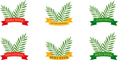 Christian banner Holy Week with a collection of icons about palm branches and ribbons. The concept of Easter and Palm Sunday. flat vector illustration. Vector illustration