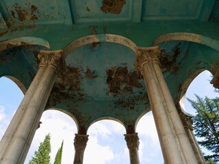 Exterior of abandoned Soviet sanatorium Medea in Tskaltubo, Georgia.