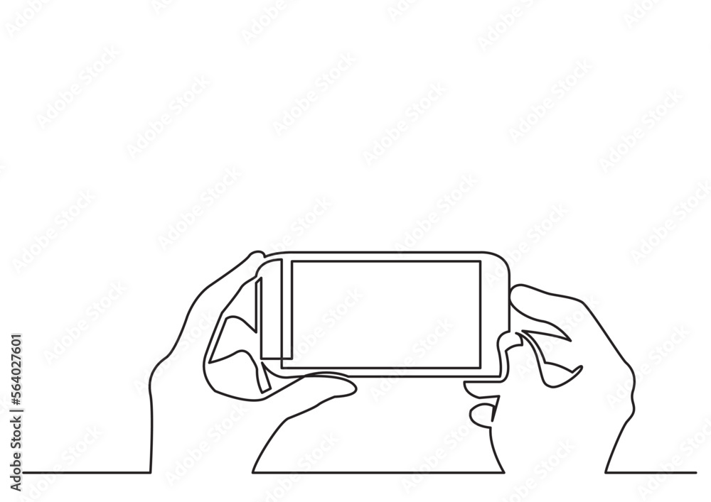 Aufkleber continuous line drawing vector illustration with fully editable stroke of hands making photo on smar