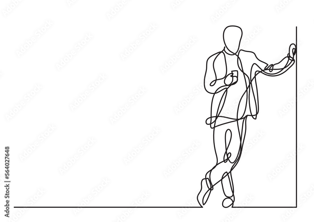 Wall mural continuous line drawing vector illustration with fully editable stroke of man standing in corner wit