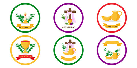 Set of Holy week round icons vector illustration graphic design. Holiday card design. Holiday background. Religious symbol. Holiday poster. Vector illustration