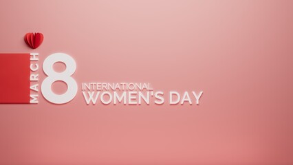 3d illustration of international women's day phrase in pink and red color