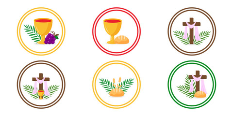 Set of Holy week round icons vector illustration graphic design. Holiday card design. Holiday background. Religious symbol. Holiday poster. Vector illustration