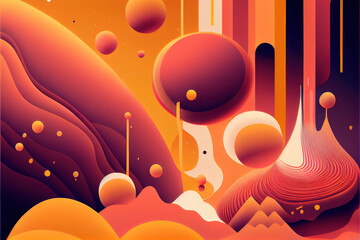 Abstract background with vibrant colours and floating geometrical shapes. Generative AI