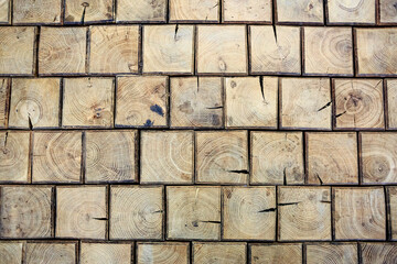 Texture wall made of wooden rectangles.