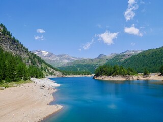 Panoramic view of Lago Devero, Parco Naturale Veglia-Devero, Val d'Ossola, Italy.