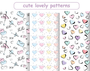 Set of cute lovely pastel seamless patterns, inspired with love and valentines day, vector illustration eps 10 