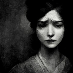 Potrait of sadness crying woman sketch drawig illustration Generative AI