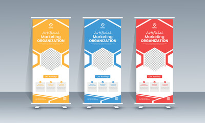 Corporate Business Roll up banner and abstract retractable pull up banner ads or signage template design or company x stand banner and advertisement