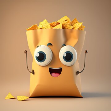 Cute Cartoon Bag of Tortilla Chips (Generative AI)