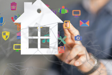 home data. Digital cyberspace with particles and Digital data network connections concept. - connection