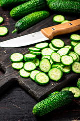 Cucumbers cut on a cutting board. 