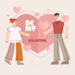 Valentines Day banner with modern style characters, hearts. Flat style designs template. Easy to edit and customize. Vector illustration.