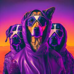 Fototapeta Abstract Funky Dogs music band illustration, fashionable, retro pop and coroful pattern, anthropomorphic animal obraz
