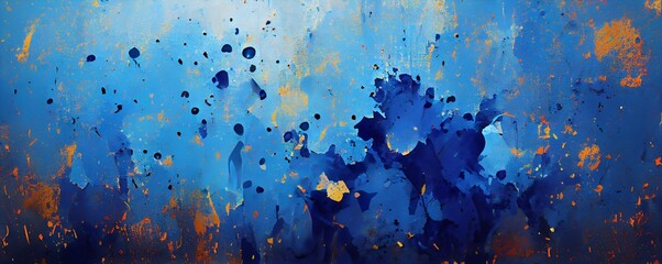 beautiful vivid paint splatter background texture, blue color, banner, header, generative ai
